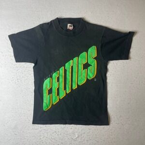 Vintage Boston Celtics T Shirt Black Green Yellow NBA Fan Apparel Mens‎